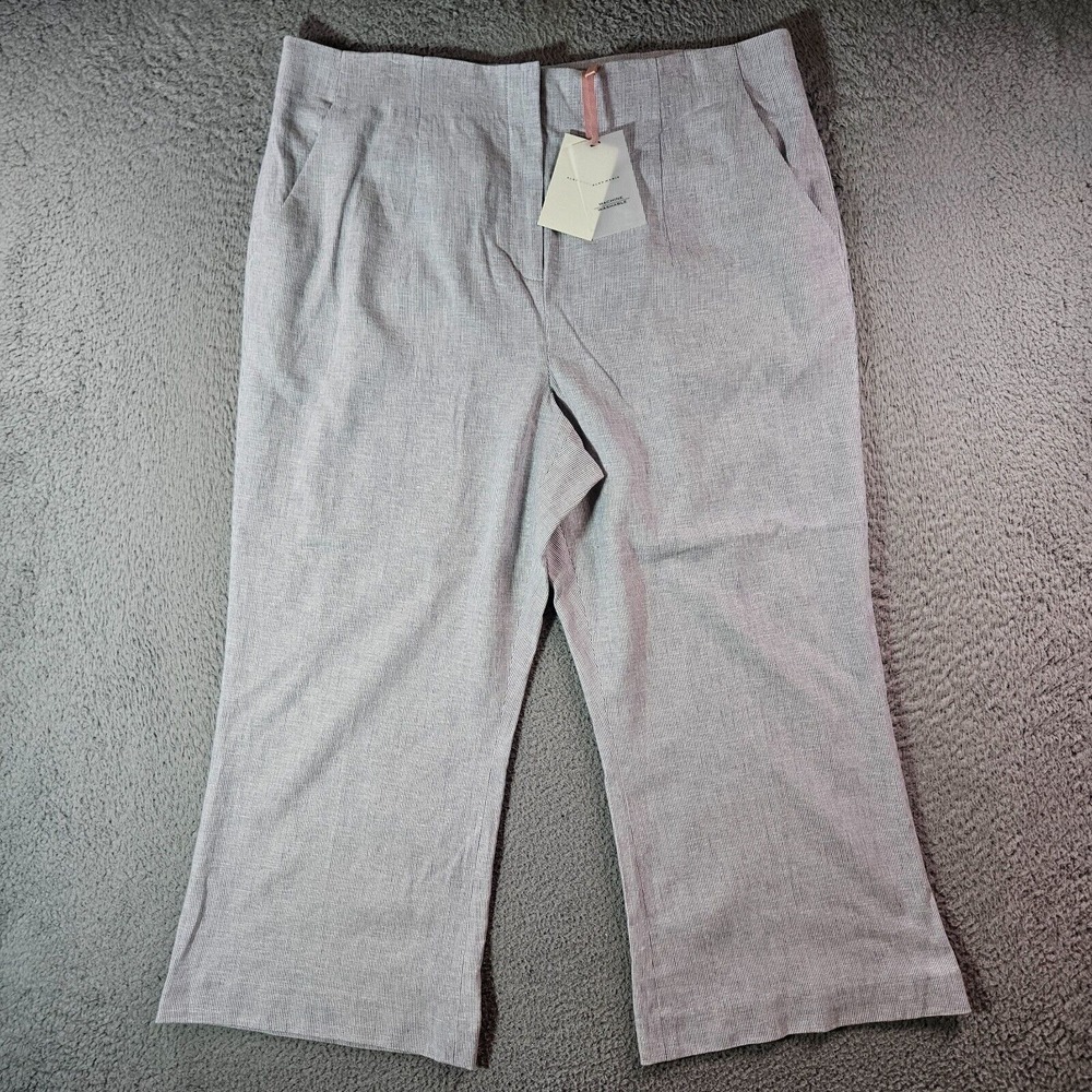 NWT Alex Marie Linen Blend Cropped Pants Women 18 Wide Leg Blue White Striped